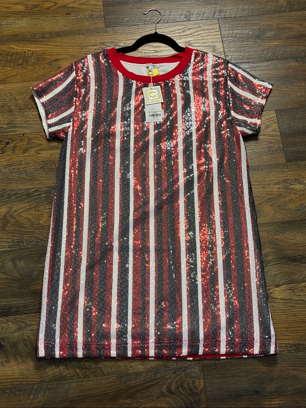Striped Sequin Mini Dress - Red, Black & White